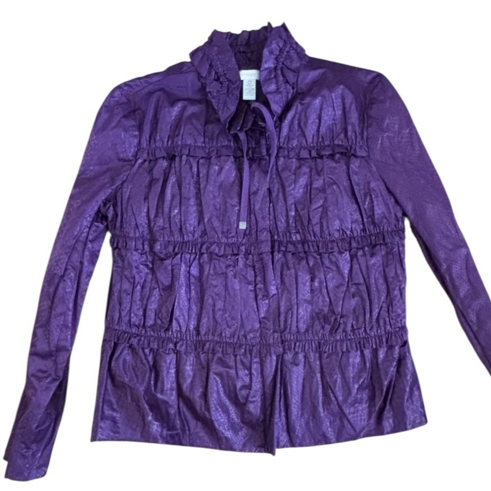 Chico’s Purple Rushed Zip Up Cotton Lightweight Jacket Size Small
